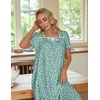 Ekouaer Cotton Long Nightgowns for Women Vintage House Dress with Pockets(Green With White Flowers)