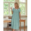 Ekouaer Cotton Long Nightgowns for Women Vintage House Dress with Pockets(Green With White Flowers)