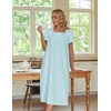 Ekouaer Cotton Long Nightgowns for Women Vintage House Dress with Pockets(Light Blue)