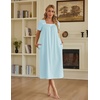 Ekouaer Cotton Long Nightgowns for Women Vintage House Dress with Pockets(Light Blue)