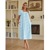 Ekouaer Cotton Long Nightgowns for Women Vintage House Dress with Pockets(Light Blue Floral)