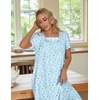 Ekouaer Cotton Long Nightgowns for Women Vintage House Dress with Pockets(Light Blue Floral)