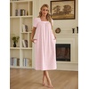 Ekouaer Cotton Long Nightgowns for Women Vintage House Dress with Pockets(Pink Floral)