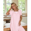 Ekouaer Cotton Long Nightgowns for Women Vintage House Dress with Pockets(Pink Floral)