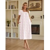 Ekouaer Cotton Long Nightgowns for Women Vintage House Dress with Pockets(Pink Flower)