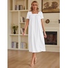 Ekouaer Cotton Long Nightgowns for Women Vintage House Dress with Pockets(White)