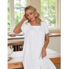Ekouaer Cotton Long Nightgowns for Women Vintage House Dress with Pockets(White)