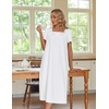 Ekouaer Cotton Long Nightgowns for Women Vintage House Dress with Pockets(White)