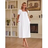 Ekouaer Cotton Long Nightgowns for Women Vintage House Dress with Pockets(White)