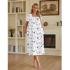 Ekouaer Cotton Long Nightgowns for Women Vintage House Dress with Pockets(White With Blue Flowers)