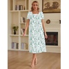 Ekouaer Cotton Long Nightgowns for Women Vintage House Dress with Pockets(White With Green Garden)