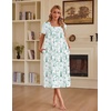 Ekouaer Cotton Long Nightgowns for Women Vintage House Dress with Pockets(White With Green Garden)