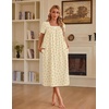 Ekouaer Cotton Long Nightgowns for Women Vintage House Dress with Pockets(Yellow Bee)