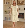 Ekouaer Cotton Long Nightgowns for Women Vintage House Dress with Pockets(Yellow Bee)