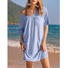 Ekouaer Cotton Nightgowns for Women Oversized Sleep Shirt Tshirt Night Gown(Light Blue)