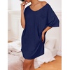 Ekouaer Cotton Nightgowns for Women Oversized Sleep Shirt Tshirt Night Gown(Navy Blue)