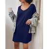 Ekouaer Cotton Nightgowns for Women Oversized Sleep Shirt Tshirt Night Gown(Navy Blue)