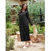Ekouaer Long Sleeve Nightgowns for Women Sleep Shirt Henley Sleep Dress(Black)