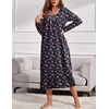 Ekouaer Long Sleeve Nightgowns for Women Sleep Shirt Henley Sleep Dress(Black Flower)