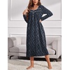 Ekouaer Long Sleeve Nightgowns for Women Sleep Shirt Henley Sleep Dress(Black and Green)