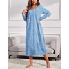 Ekouaer Long Sleeve Nightgowns for Women Sleep Shirt Henley Sleep Dress(Blue)