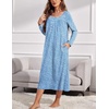 Ekouaer Long Sleeve Nightgowns for Women Sleep Shirt Henley Sleep Dress(Blue)