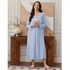 Ekouaer Long Sleeve Nightgowns for Women Sleep Shirt Henley Sleep Dress(Blue Floral)