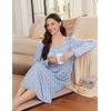 Ekouaer Long Sleeve Nightgowns for Women Sleep Shirt Henley Sleep Dress(Blue Floral)