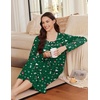 Ekouaer Long Sleeve Nightgowns for Women Sleep Shirt Henley Sleep Dress(Christmas Green)