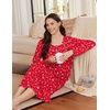 Ekouaer Long Sleeve Nightgowns for Women Sleep Shirt Henley Sleep Dress(Christmas Red)