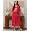 Ekouaer Long Sleeve Nightgowns for Women Sleep Shirt Henley Sleep Dress(Christmas Red)