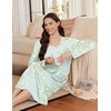 Ekouaer Long Sleeve Nightgowns for Women Sleep Shirt Henley Sleep Dress(Light Blue Floral)