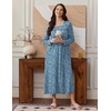 Ekouaer Long Sleeve Nightgowns for Women Sleep Shirt Henley Sleep Dress(Navy Floral)