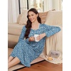 Ekouaer Long Sleeve Nightgowns for Women Sleep Shirt Henley Sleep Dress(Navy Floral)