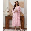 Ekouaer Long Sleeve Nightgowns for Women Sleep Shirt Henley Sleep Dress(Pink Floral)