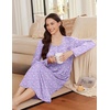 Ekouaer Long Sleeve Nightgowns for Women Sleep Shirt Henley Sleep Dress(Purple Flowers)