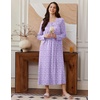 Ekouaer Long Sleeve Nightgowns for Women Sleep Shirt Henley Sleep Dress(Purple Flowers)