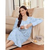 Ekouaer Long Sleeve Nightgowns for Women Sleep Shirt Henley Sleep Dress(Sky Blue Floral)