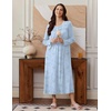 Ekouaer Long Sleeve Nightgowns for Women Sleep Shirt Henley Sleep Dress(Sky Blue Floral)