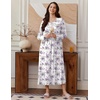 Ekouaer Long Sleeve Nightgowns for Women Sleep Shirt Henley Sleep Dress(White Purple Flower)