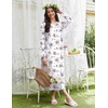 Ekouaer Long Sleeve Nightgowns for Women Sleep Shirt Henley Sleep Dress(White Purple Flower)