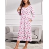 Ekouaer Long Sleeve Nightgowns for Women Sleep Shirt Henley Sleep Dress(White and Pink)