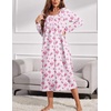 Ekouaer Long Sleeve Nightgowns for Women Sleep Shirt Henley Sleep Dress(White and Pink)