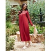 Ekouaer Long Sleeve Nightgowns for Women Sleep Shirt Henley Sleep Dress(Wine Red)