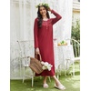 Ekouaer Long Sleeve Nightgowns for Women Sleep Shirt Henley Sleep Dress(Wine Red)