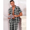 Ekouaer Men’s Cotton Pajama Set Short Sleeve Button Down Sleepwear Pjs(Black/White Plaid)
