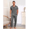 Ekouaer Men’s Cotton Pajama Set Short Sleeve Button Down Sleepwear Pjs(Black/White Plaid)