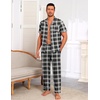 Ekouaer Men’s Cotton Pajama Set Short Sleeve Button Down Sleepwear Pjs(Black/White Plaid)