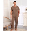 Ekouaer Men’s Cotton Pajama Set Short Sleeve Button Down Sleepwear Pjs(Brown)