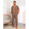 Ekouaer Men’s Cotton Pajama Set Short Sleeve Button Down Sleepwear Pjs(Brown)